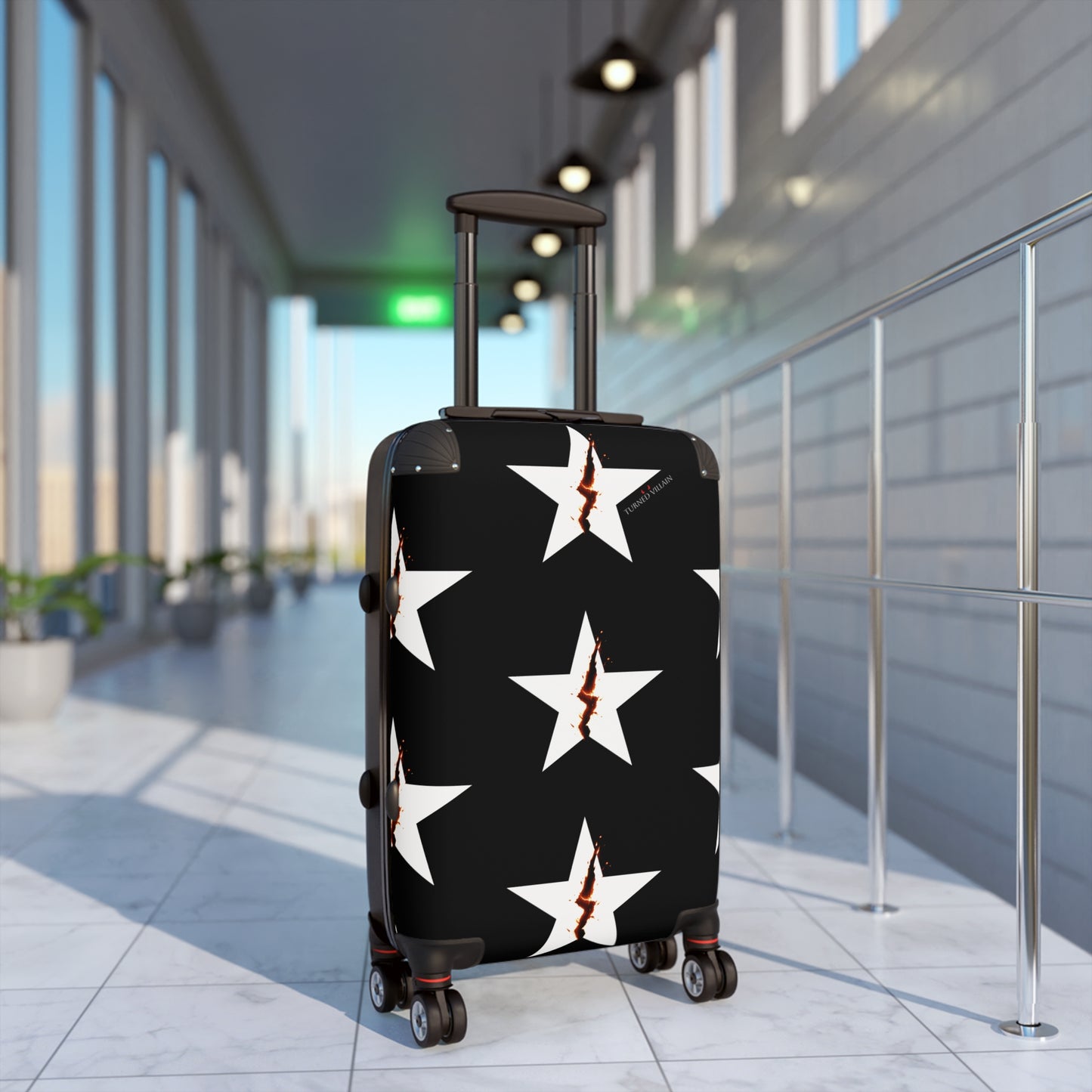 Broken Star Suitcase — Black with Turned Villain logo