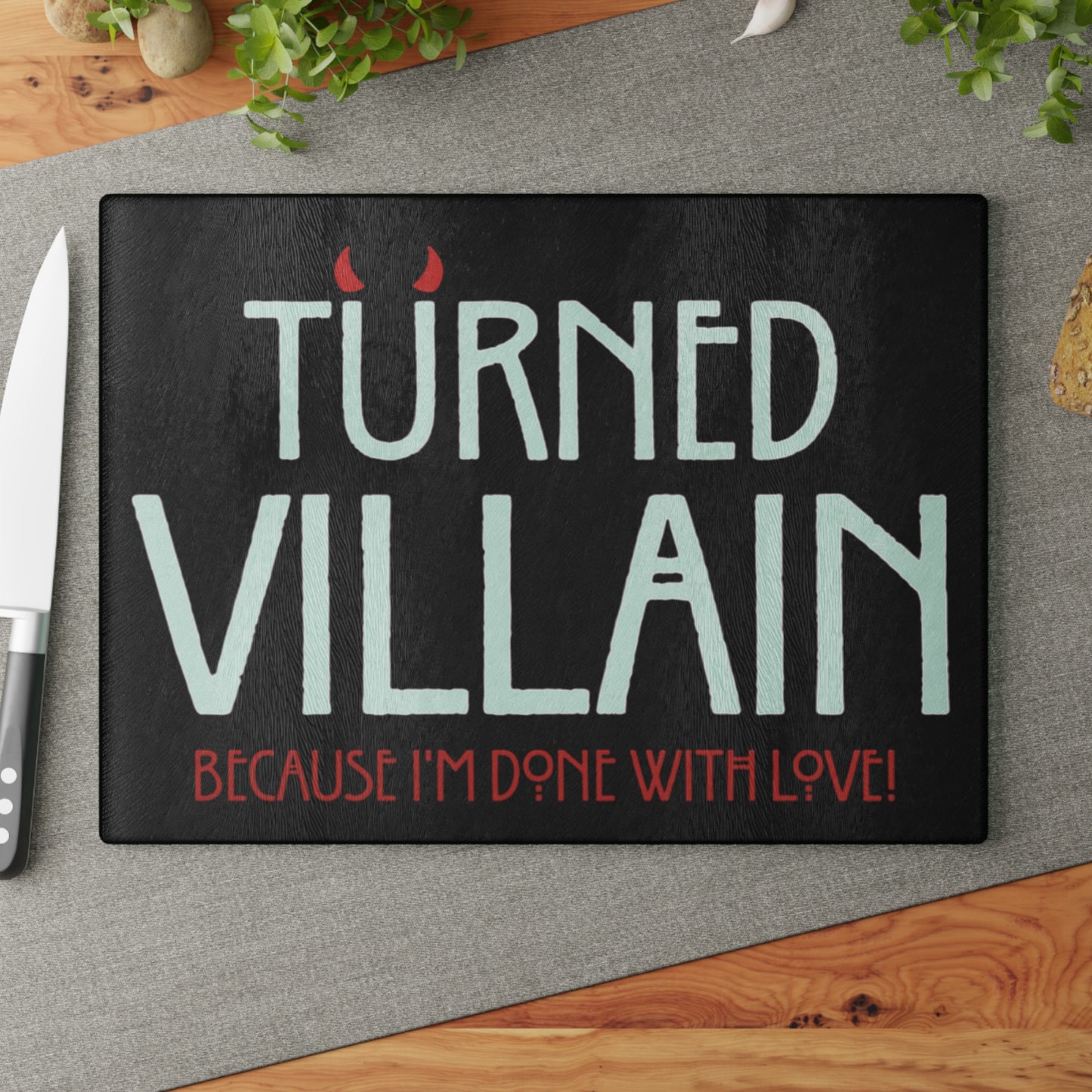 Turned Villain Glass Cutting Board