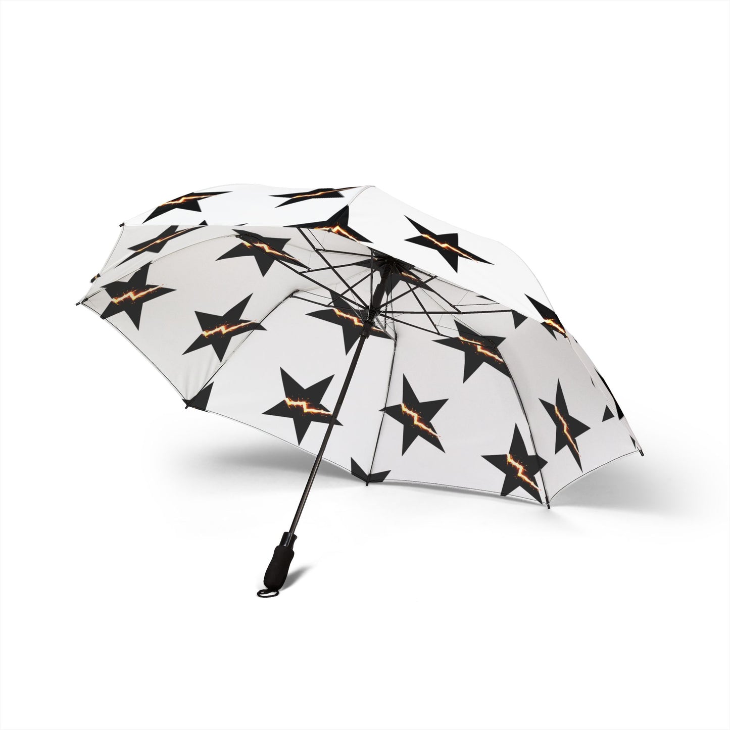 Foldable Umbrella — Black Star Pattern with Lightning Accent