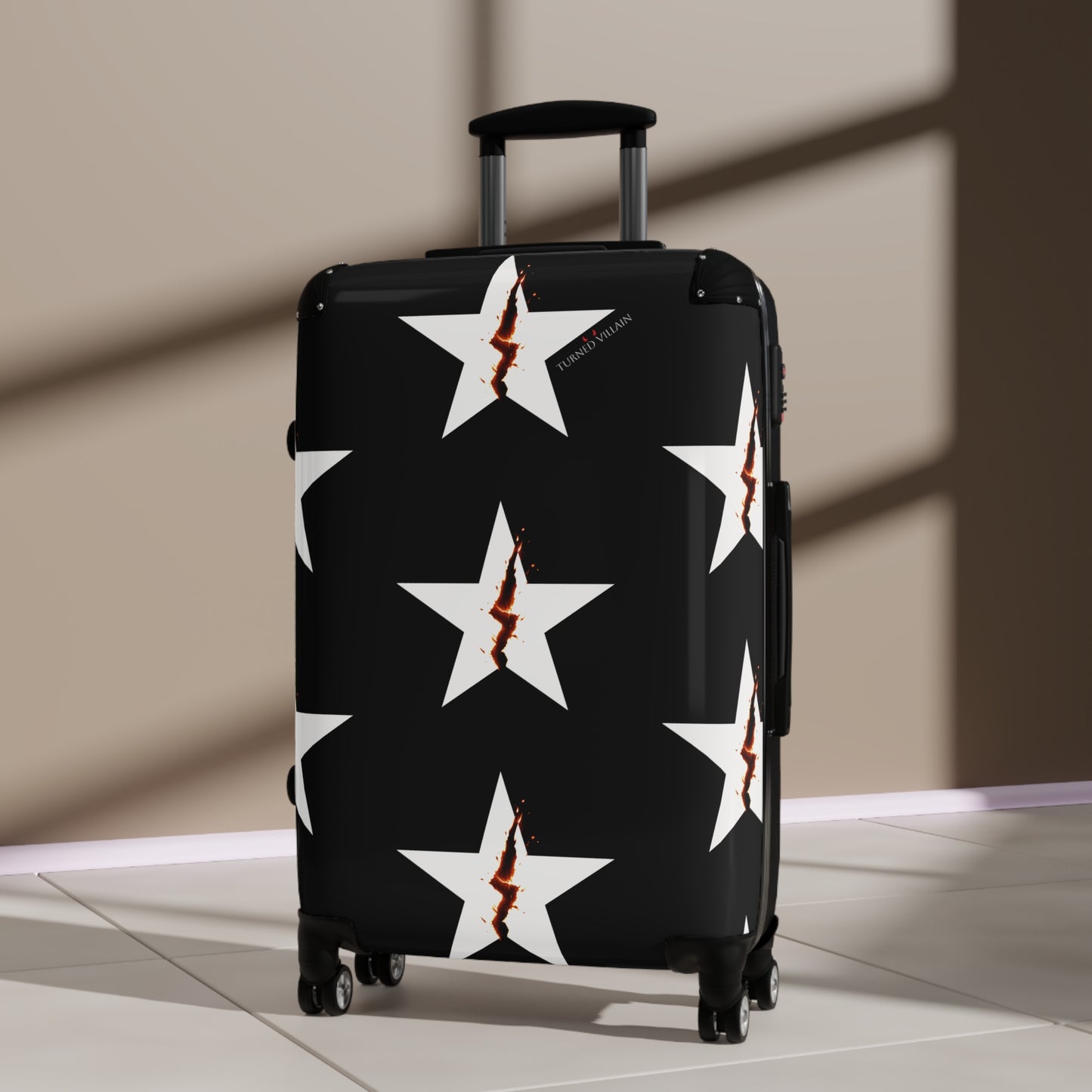 Broken Star Suitcase — Black with Turned Villain logo
