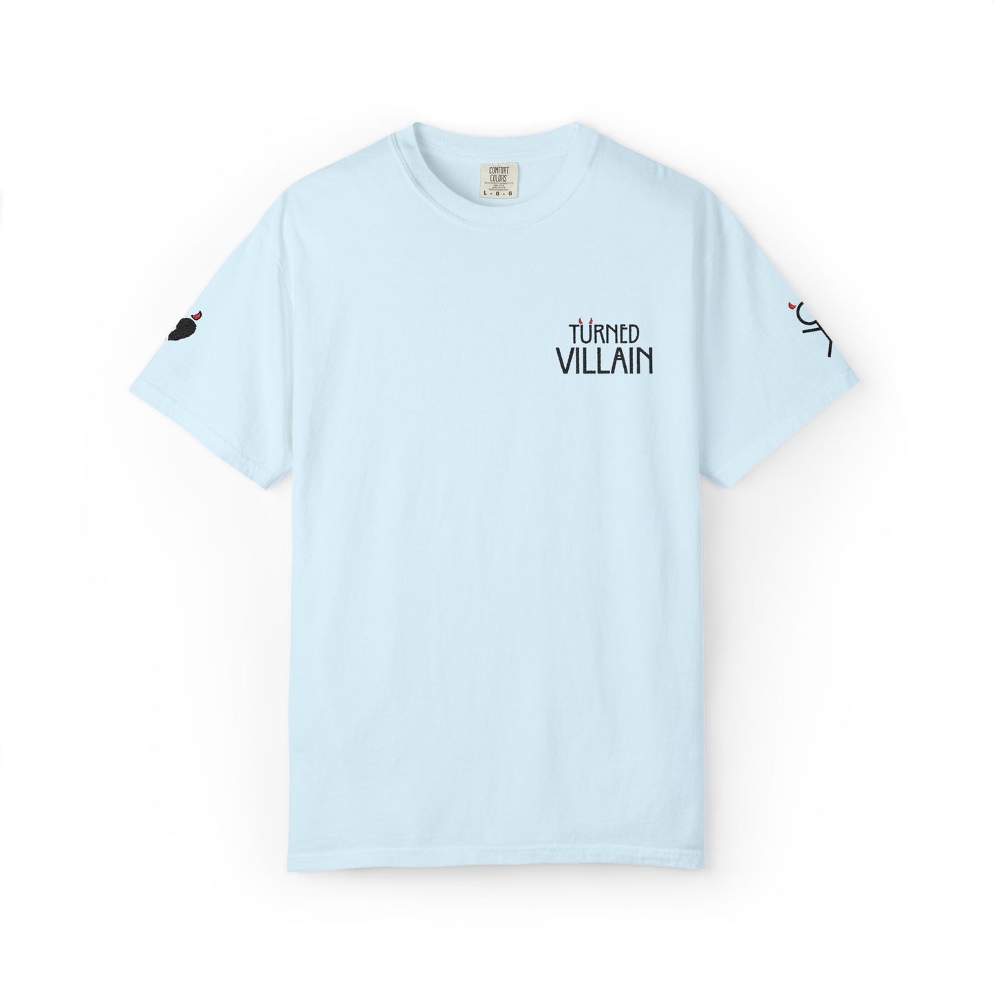 Embroidered T-Shirt — Turned Villain logo with Sleeve Icons