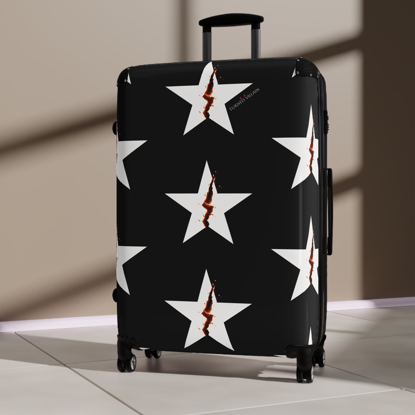 Broken Star Suitcase — Black with Turned Villain logo