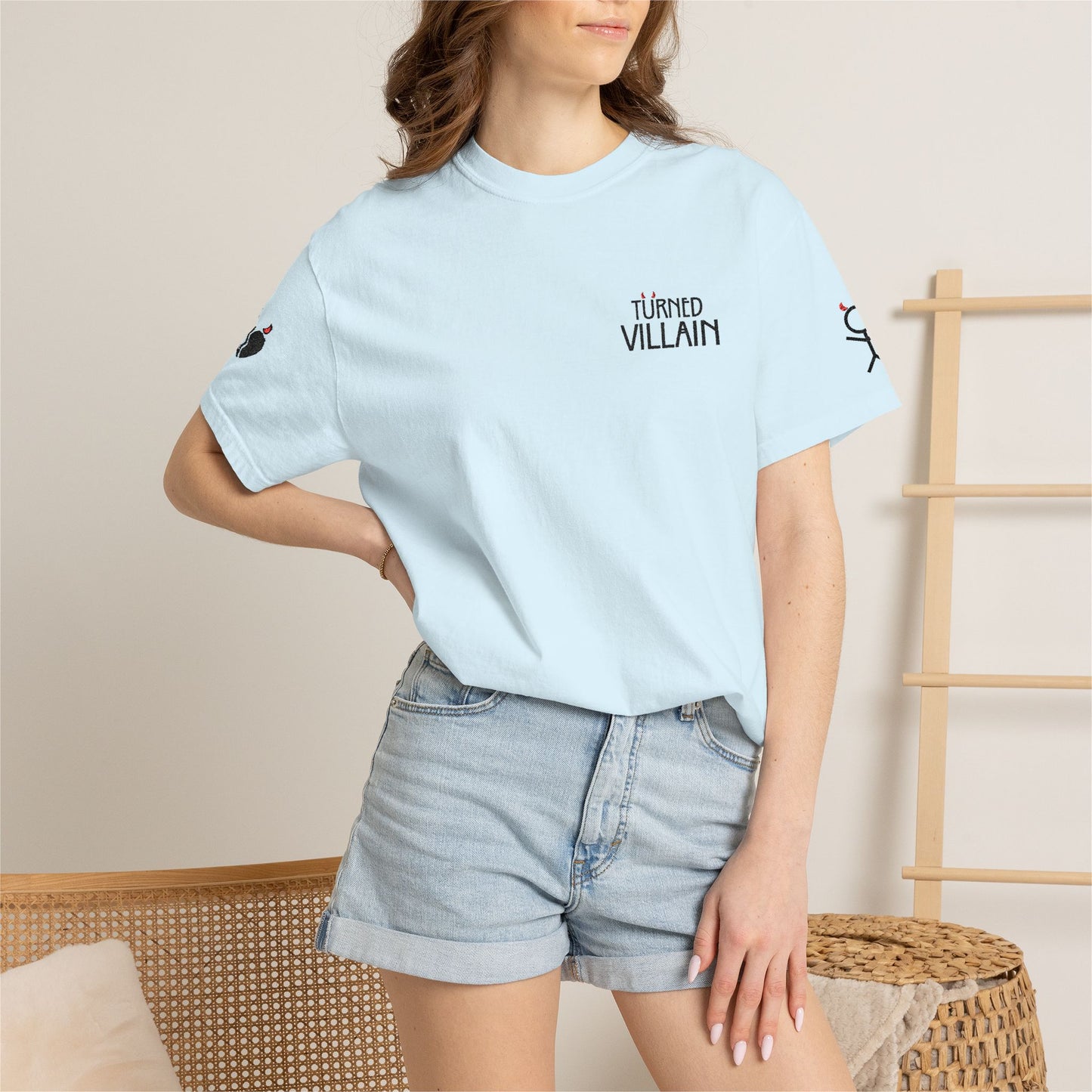 Embroidered T-Shirt — Turned Villain logo with Sleeve Icons
