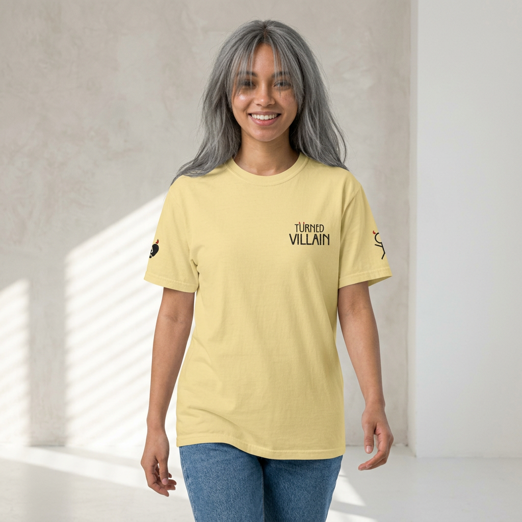 Embroidered T-Shirt — Turned Villain logo with Sleeve Icons