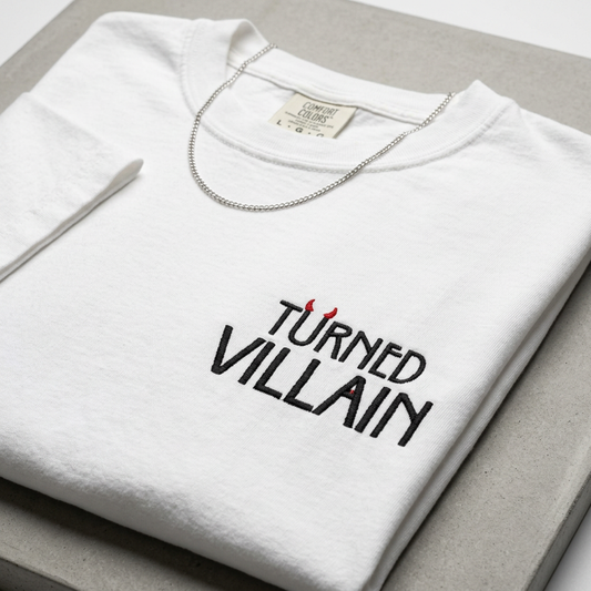 Embroidered T-Shirt — Turned Villain logo with Sleeve Icons