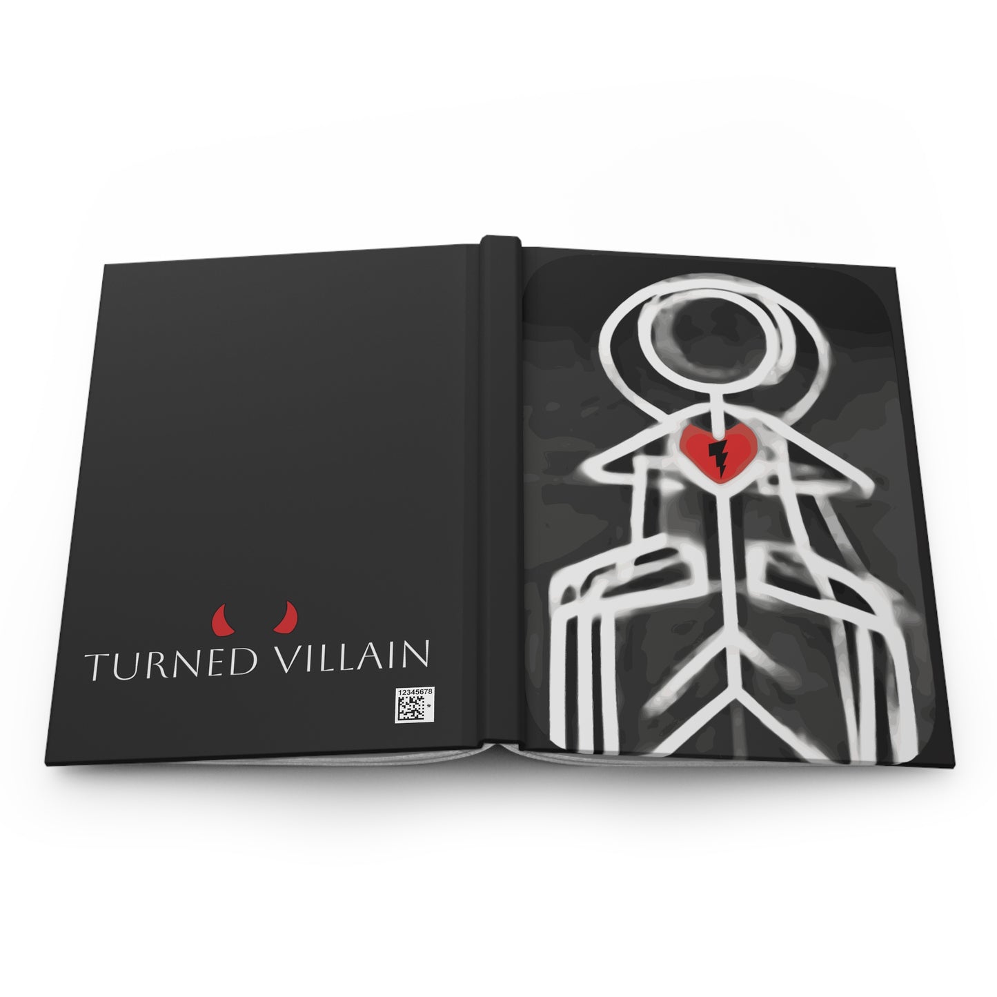 Hardcover Journal — "Turned Villain" Cracked Heart Graphic Notebook