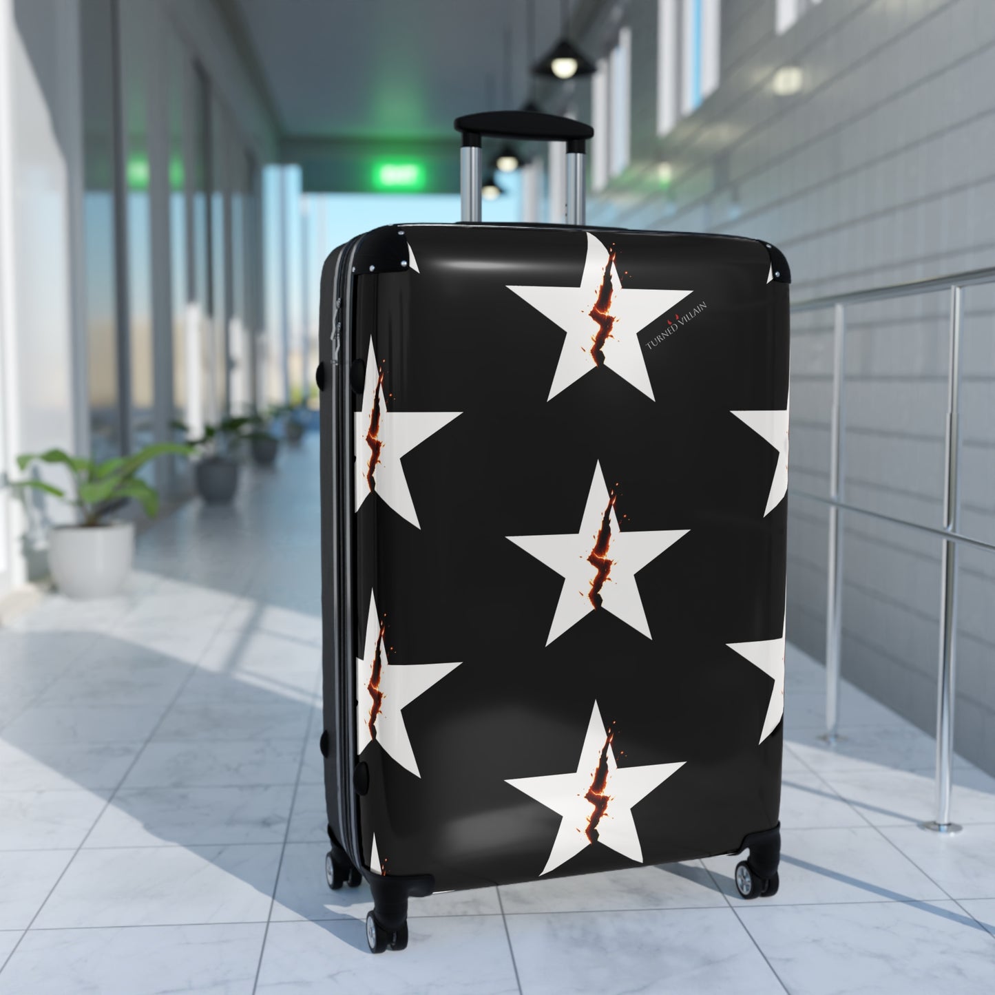 Broken Star Suitcase — Black with Turned Villain logo
