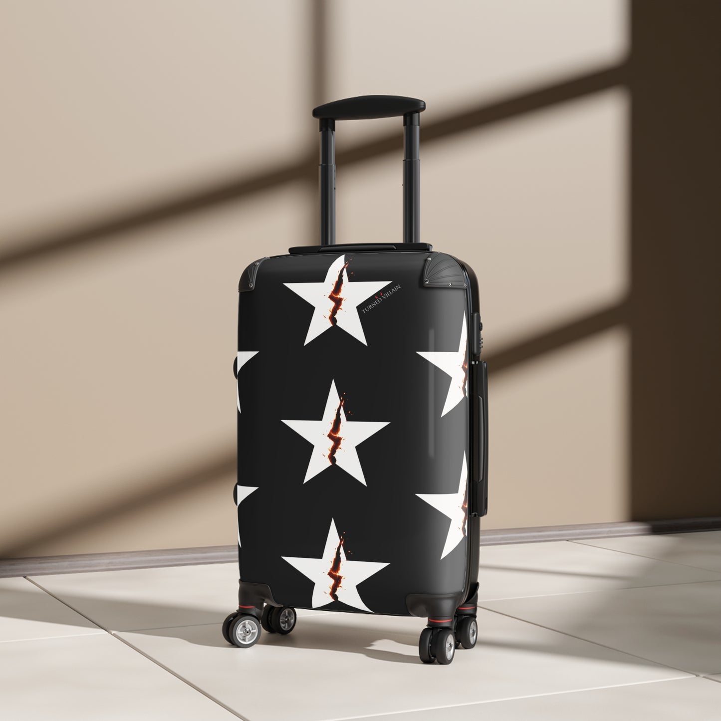 Broken Star Suitcase — Black with Turned Villain logo