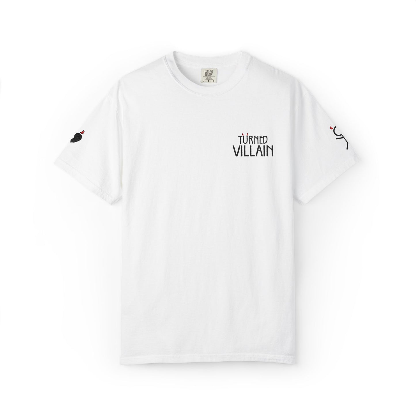 Embroidered T-Shirt — Turned Villain logo with Sleeve Icons