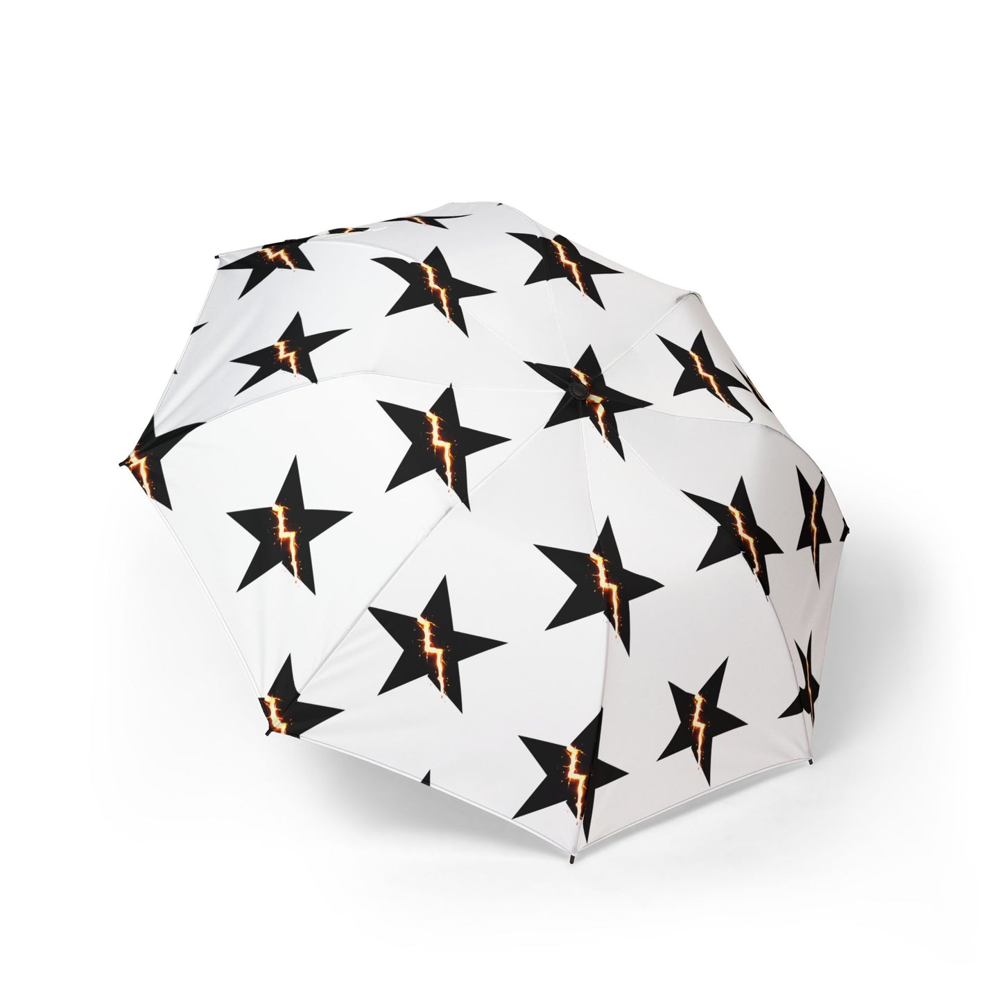 Foldable Umbrella — Black Star Pattern with Lightning Accent